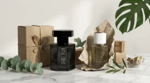 Sustainable fragrance presentation featuring recycled wrapping, minimalist glass containers, and fresh leaves for a refined eco‑luxury vibe. - Alt Text 3: Luxury inspired fragrances displayed with mindful packaging, silk textures, and subtle floral details, evoking clean and premium aesthetics. Would you like me to batch‑create alt texts for multiple product categories (Perfumes, Body Mists, Solid Perfumes) so you have a ready‑to‑deploy set across your site?