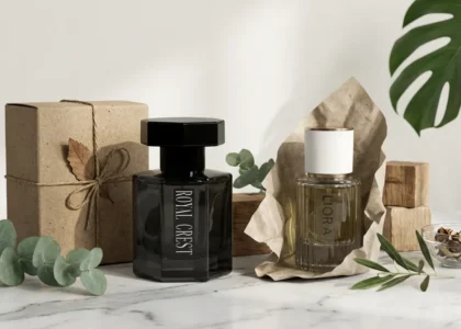 Sustainable fragrance presentation featuring recycled wrapping, minimalist glass containers, and fresh leaves for a refined eco‑luxury vibe. - Alt Text 3: Luxury inspired fragrances displayed with mindful packaging, silk textures, and subtle floral details, evoking clean and premium aesthetics. Would you like me to batch‑create alt texts for multiple product categories (Perfumes, Body Mists, Solid Perfumes) so you have a ready‑to‑deploy set across your site?